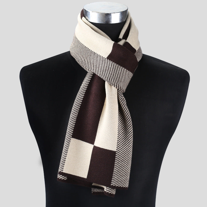 Men’s Plaid Knit Scarf – Warm Tartan Winter Neck Wrap Gift for Him