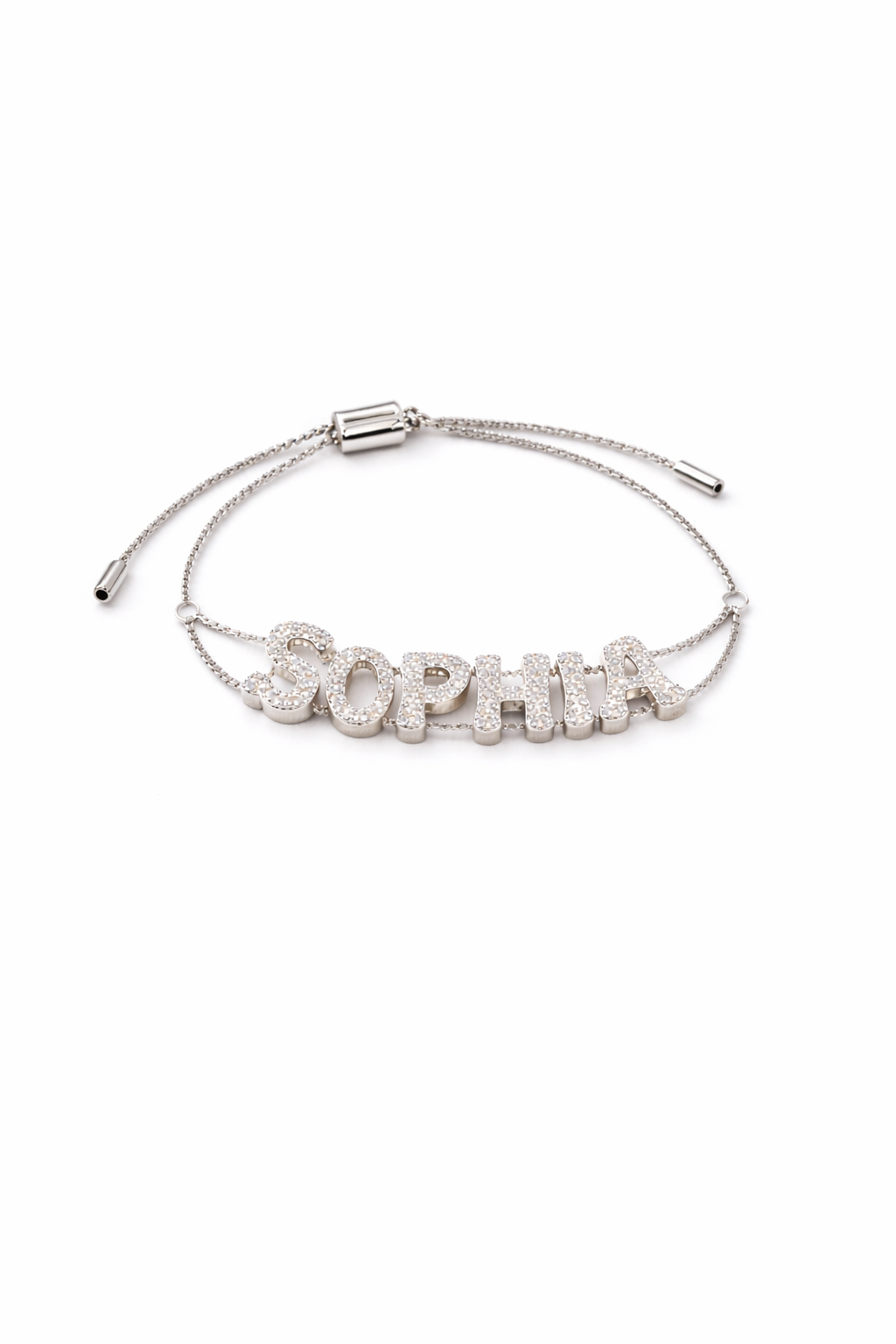 Sparkling Bubble Name Bracelet – Personalized CZ Jewelry, Tarnish-Resistant Adjustable Bracelet