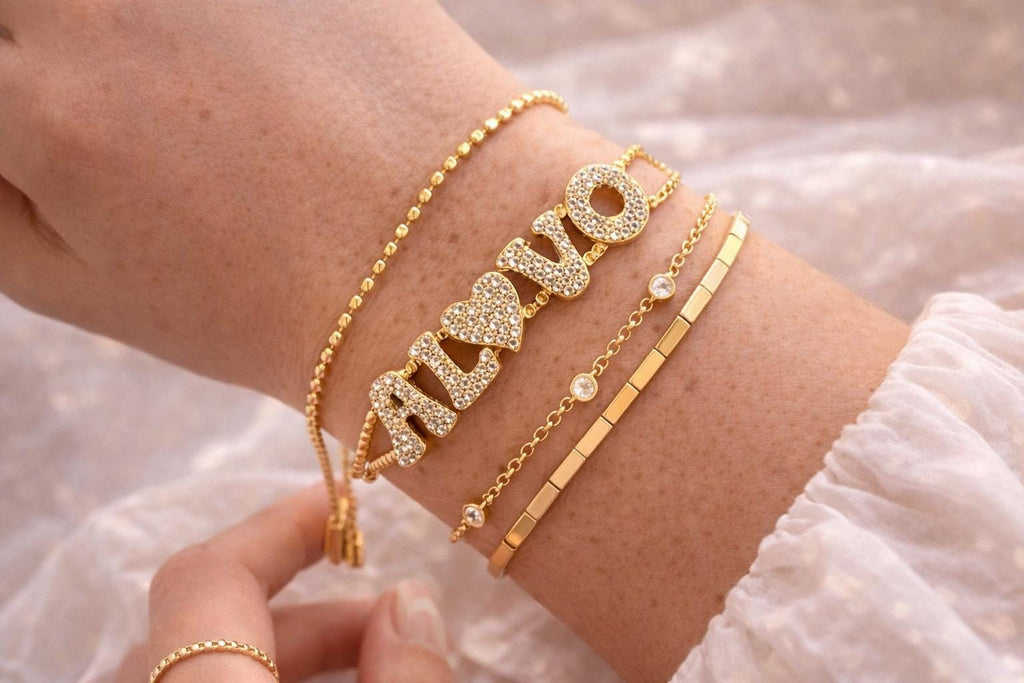 Sparkling Bubble Name Bracelet – Personalized CZ Jewelry, Tarnish-Resistant Adjustable Bracelet