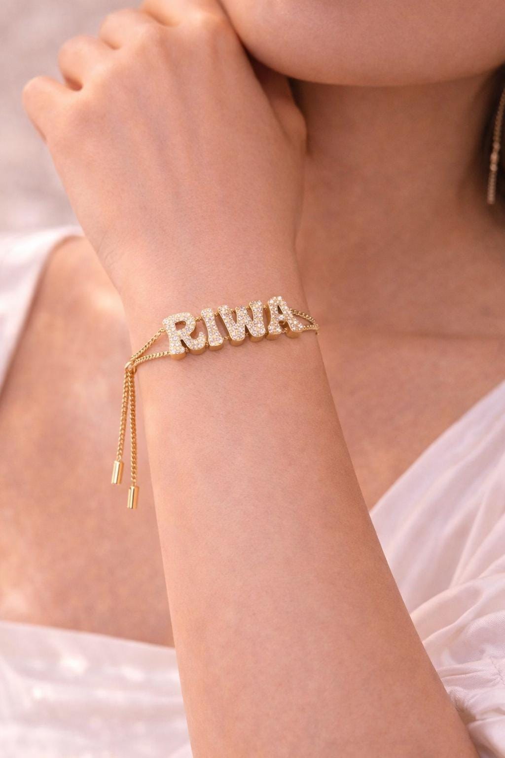 Sparkling Bubble Name Bracelet – Personalized CZ Jewelry, Tarnish-Resistant Adjustable Bracelet