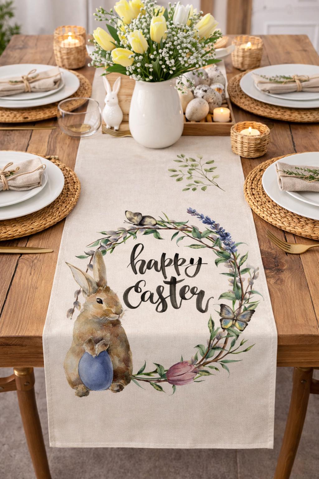 Buy 1 Get 1 Free - Easter Table Runner Bunny Print – Farmhouse Spring Decor