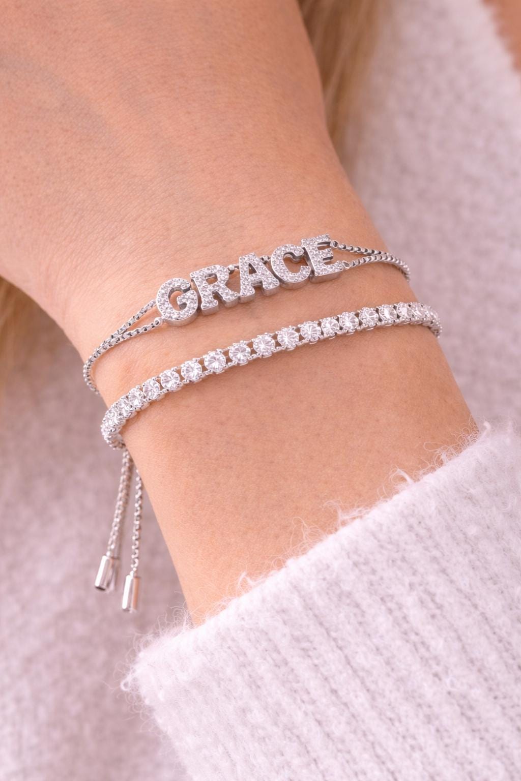 Sparkling Bubble Name Bracelet | Personalized CZ Jewelry, Tarnish-Resistant & Adjustable