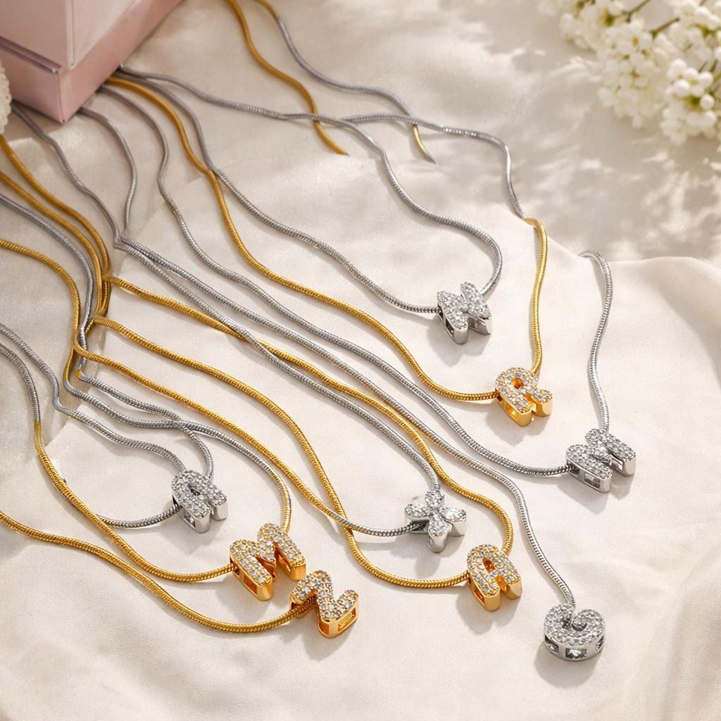 Initial Necklace A-Z, Gold Plated Stainless Steel Alphabet Letter Pendant Jewelry
