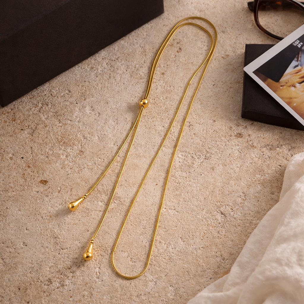 18K Gold Plated Y Lariat Necklace – Adjustable Stainless Steel Drop Pendant