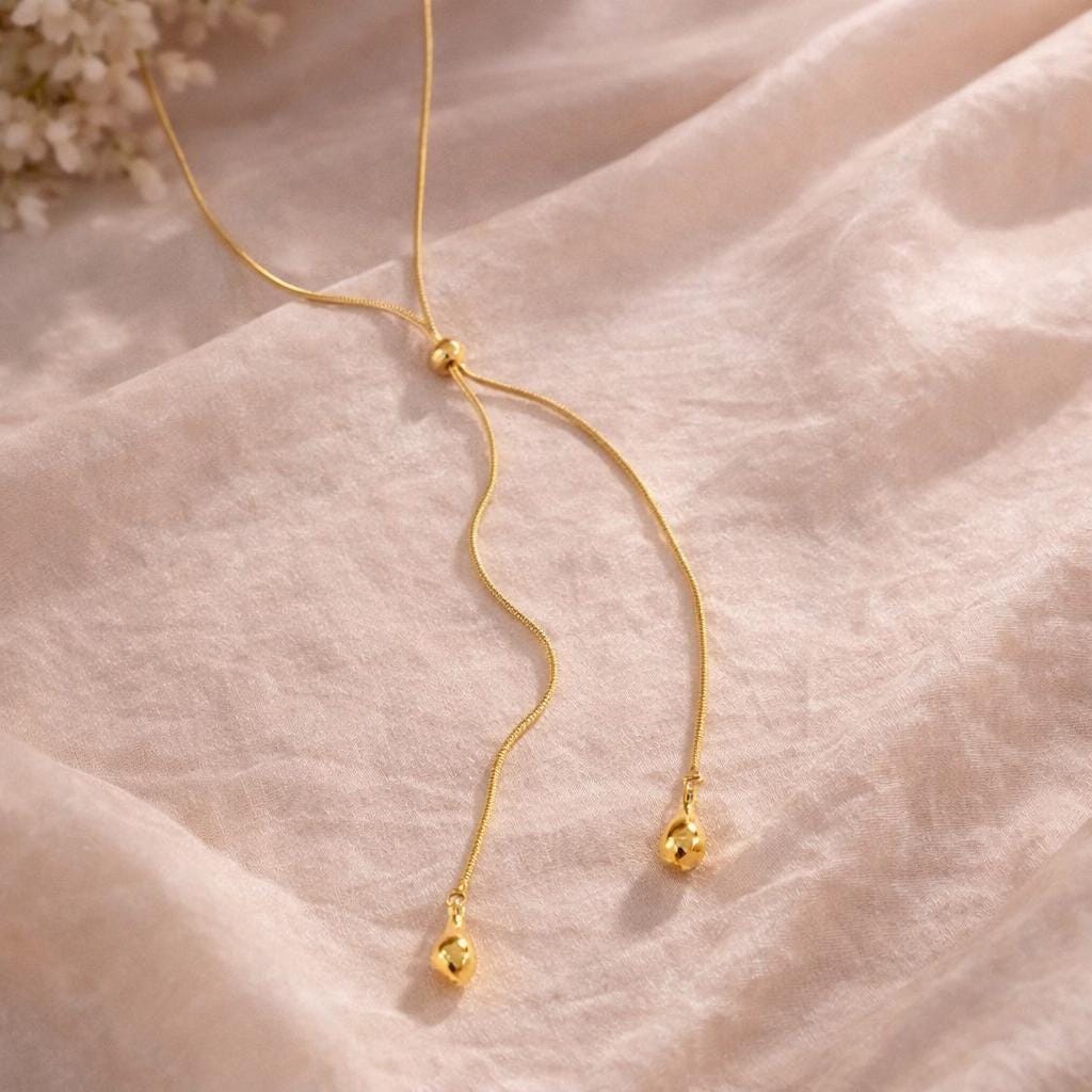 18K Gold Plated Y Lariat Necklace – Adjustable Stainless Steel Drop Pendant