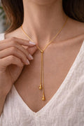 18K Gold Plated Y Lariat Necklace – Adjustable Stainless Steel Drop Pendant