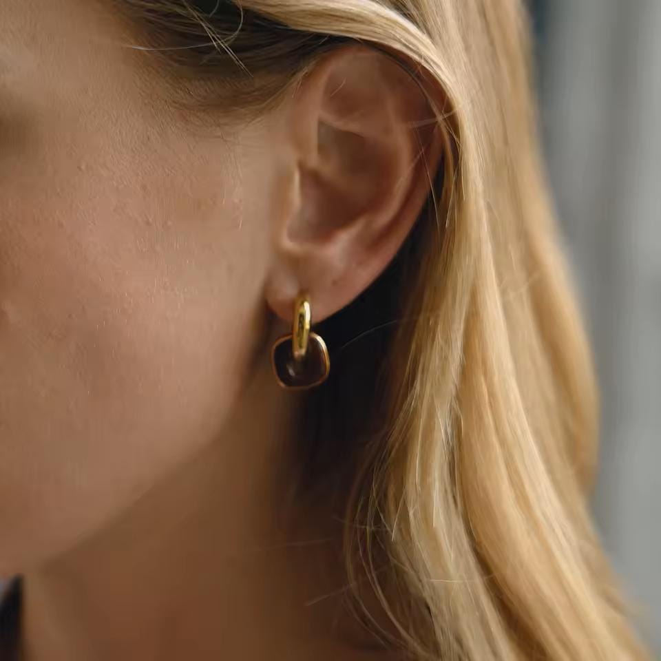 Modern Gold and Brown Hoop Earrings Double Layer Statement Jewelry for Her