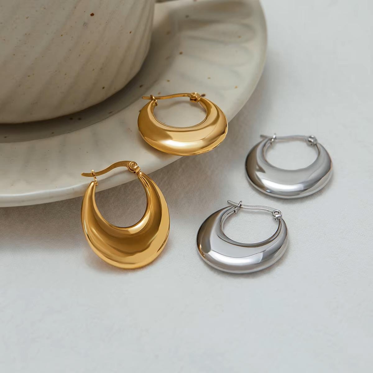U-Shaped Hoop Earrings Minimalist Stainless Steel Jewelry