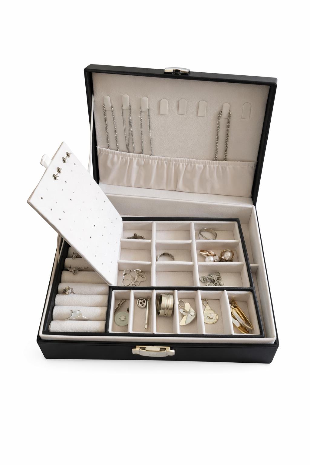 Custom Leather Jewelry Storage Box – Double Layer Travel Organizer for Women