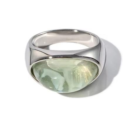 Retro Jelly Heart Cabochon Ring – Stainless Steel Gold or Silver Chunky Statement Ring