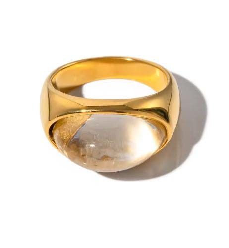 Retro Jelly Heart Cabochon Ring – Stainless Steel Gold or Silver Chunky Statement Ring