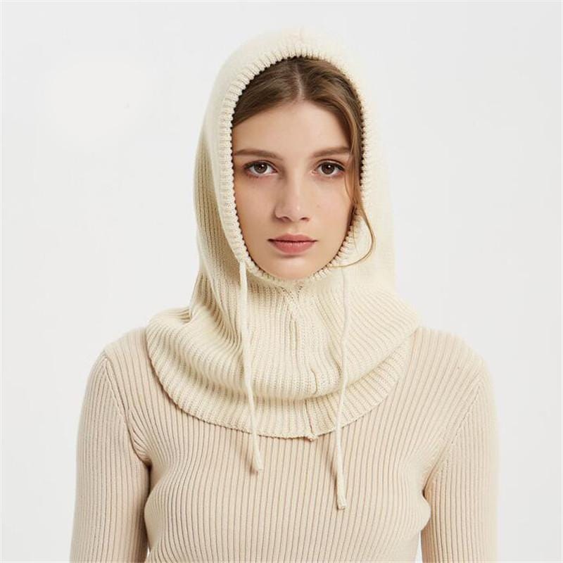 Winter Wool Balaclava Hat – Handwoven Tatting Hooded Scarf, Warm Knit Hood Neck Warmer