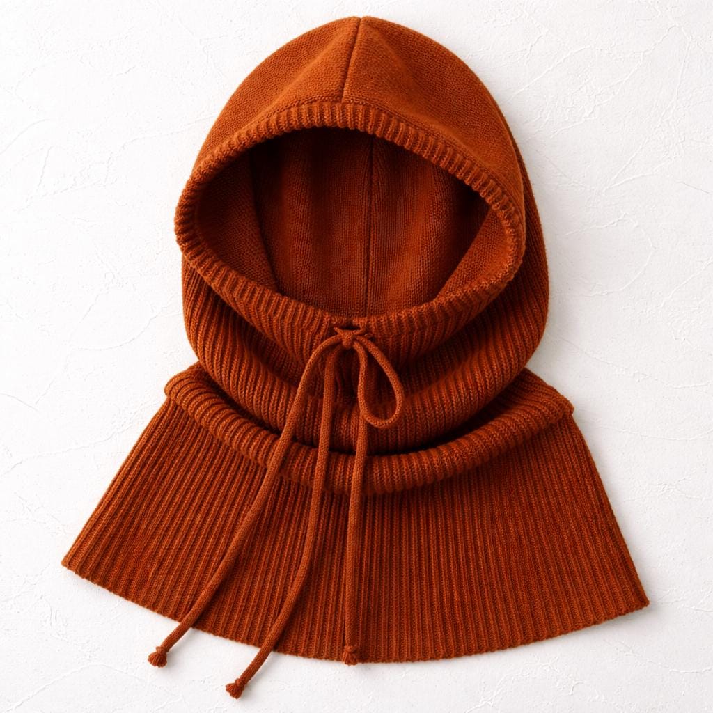 Winter Wool Balaclava Hat – Handwoven Tatting Hooded Scarf, Warm Knit Hood Neck Warmer
