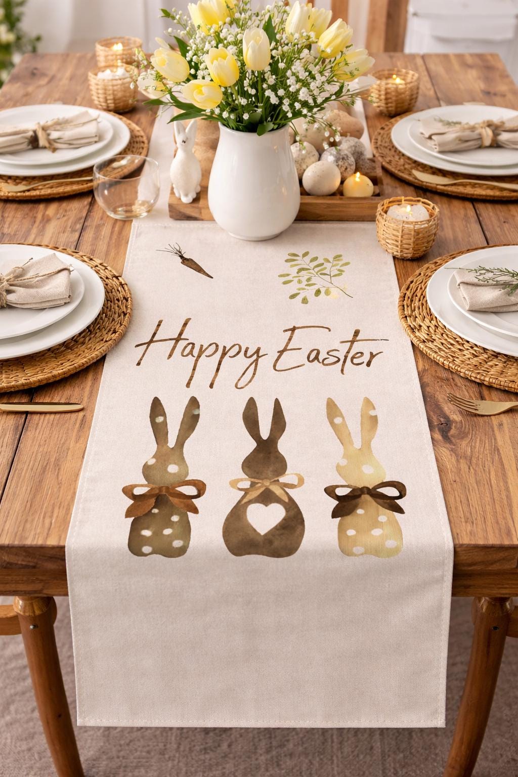 Buy 1 Get 1 Free - Easter Table Runner Bunny Print – Farmhouse Spring Decor
