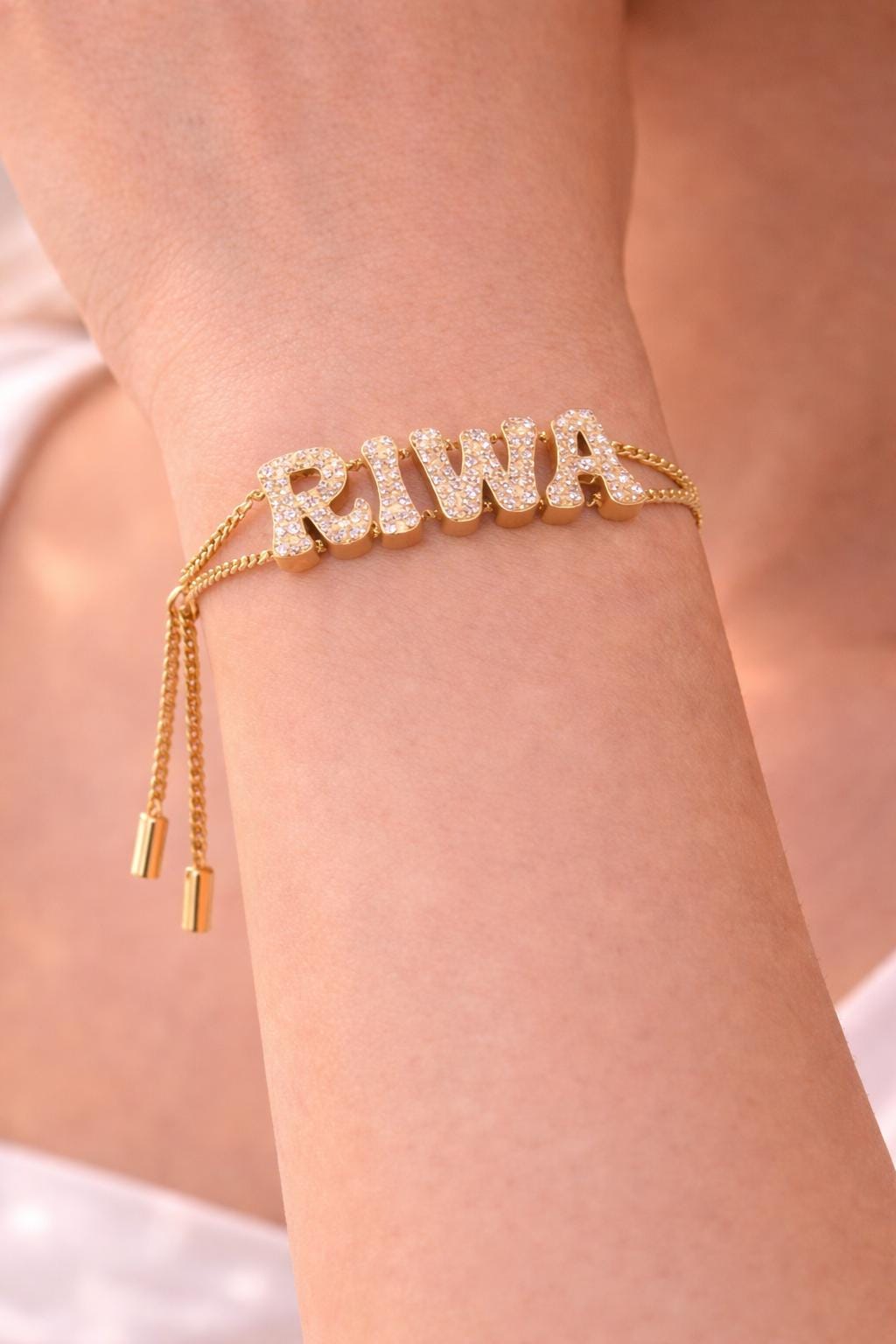 Sparkling Bubble Name Bracelet | Personalized CZ Jewelry, Tarnish-Resistant & Adjustable