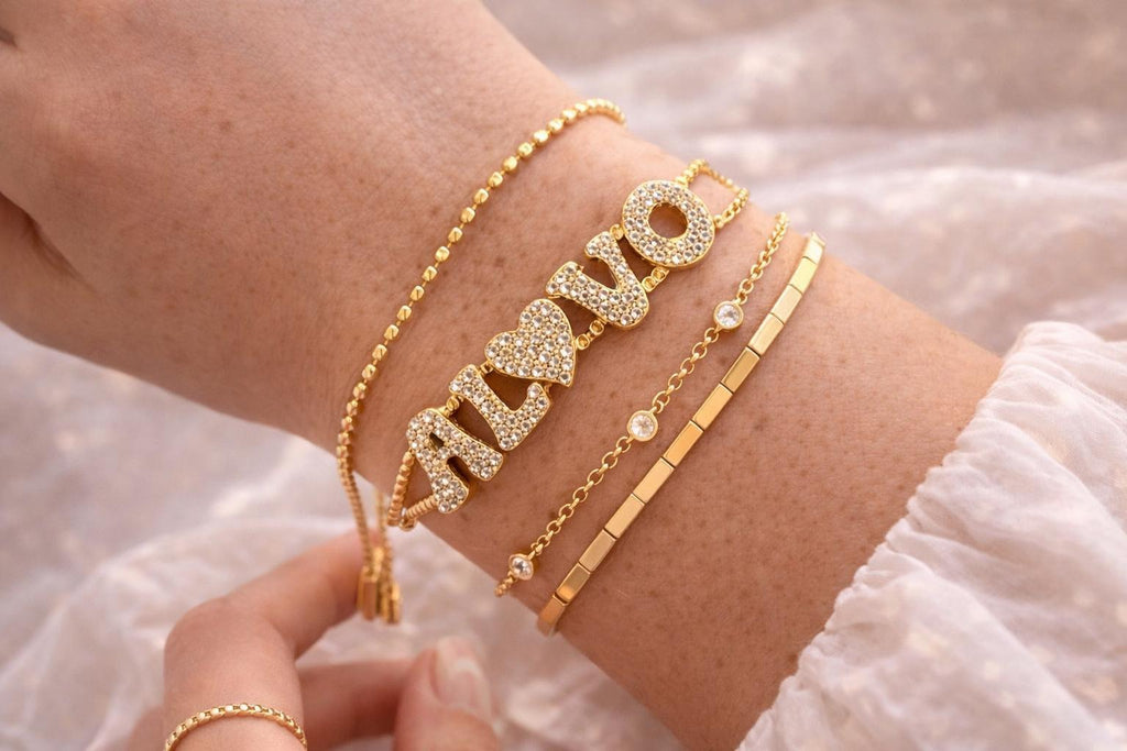 Sparkling Bubble Name Bracelet – Personalized CZ Jewelry, Tarnish-Resistant Adjustable Bracelet