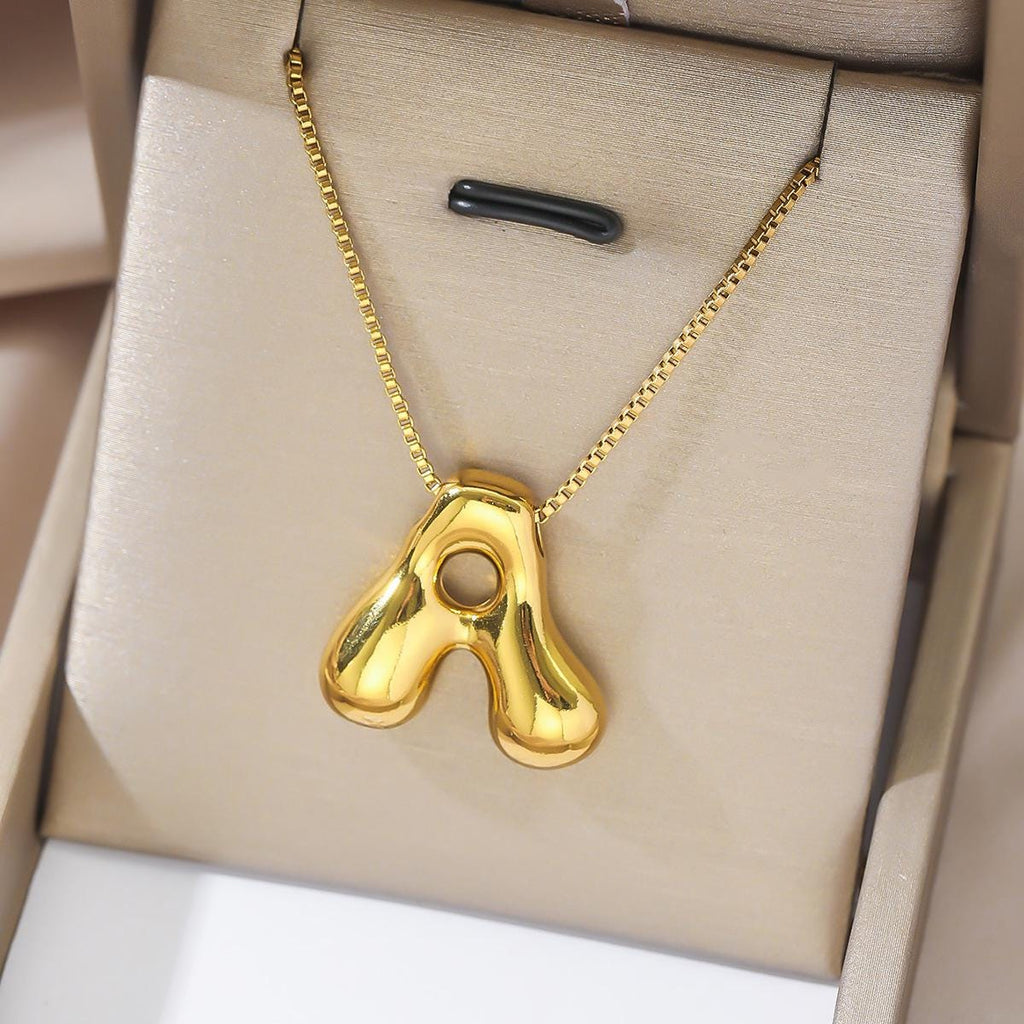 Glossy Bubble Balloon Letter Pendant Necklace