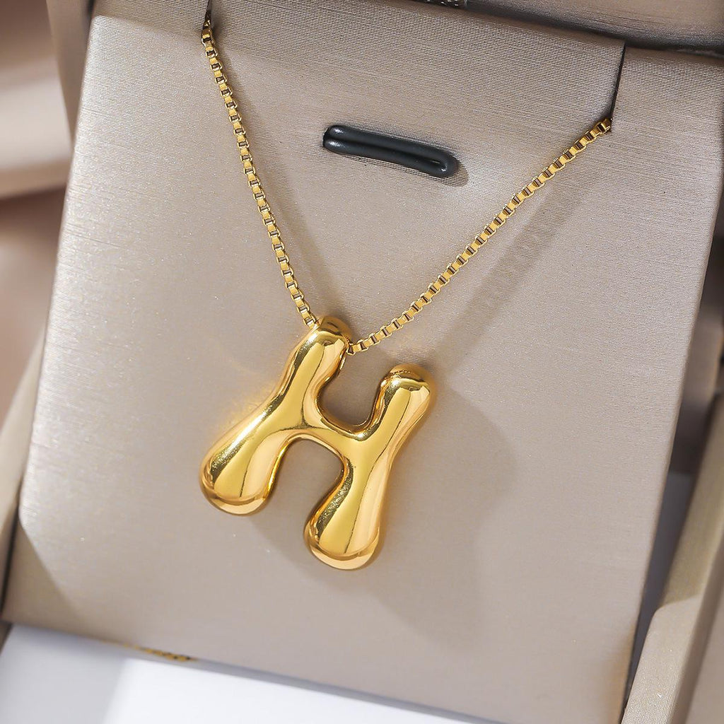 Glossy Bubble Balloon Letter Pendant Necklace