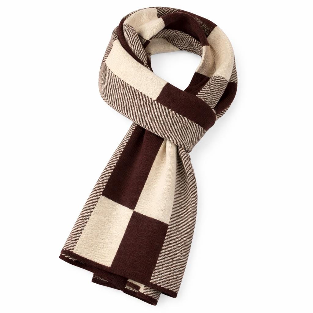 Men’s Plaid Knit Scarf – Warm Tartan Winter Neck Wrap Gift for Him