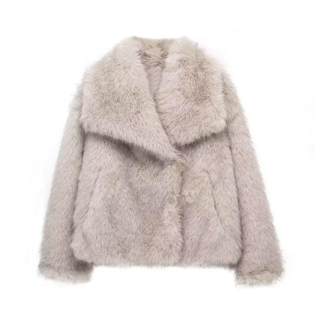 Luxury Women’s Faux Fur Jacket – Plush Soft Lapel Coat, Chic Winter Outerwear