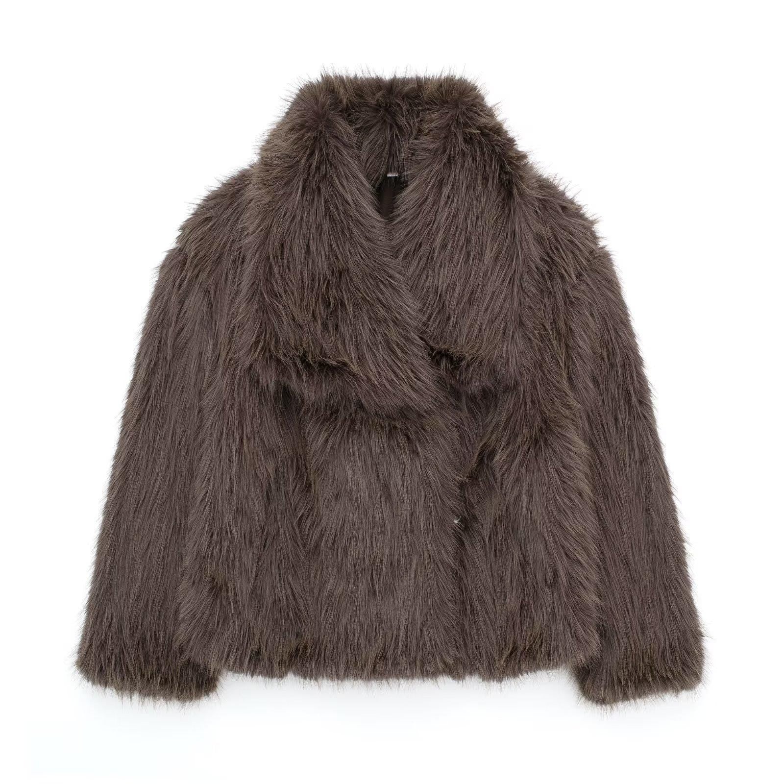 Luxury Women’s Faux Fur Jacket – Plush Soft Lapel Coat, Chic Winter Outerwear