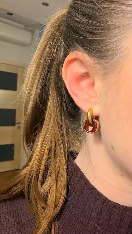Modern Gold and Brown Hoop Earrings Double Layer Statement Jewelry for Her
