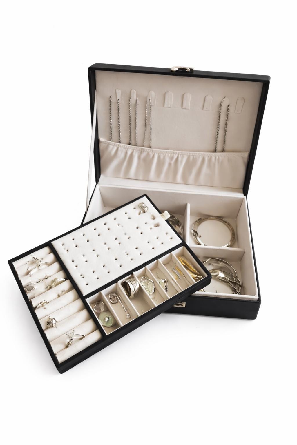 Custom Leather Jewelry Storage Box – Double Layer Travel Organizer for Women