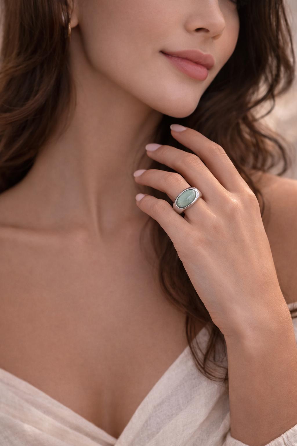 Retro Jelly Heart Cabochon Ring – Stainless Steel Gold or Silver Chunky Statement Ring
