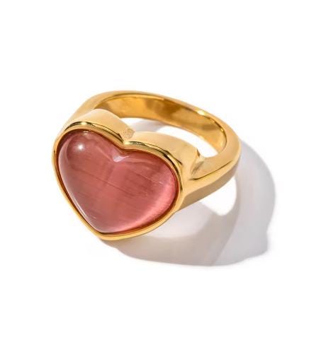 Retro Jelly Heart Cabochon Ring – Stainless Steel Gold or Silver Chunky Statement Ring