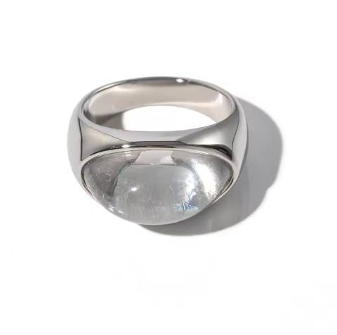Retro Jelly Heart Cabochon Ring – Stainless Steel Gold or Silver Chunky Statement Ring