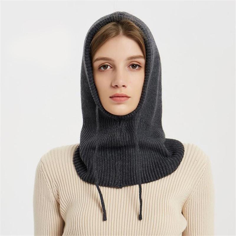 Winter Wool Balaclava Hat – Handwoven Tatting Hooded Scarf, Warm Knit Hood Neck Warmer
