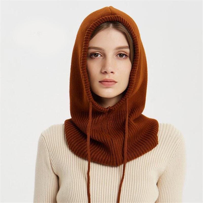 Winter Wool Balaclava Hat – Handwoven Tatting Hooded Scarf, Warm Knit Hood Neck Warmer