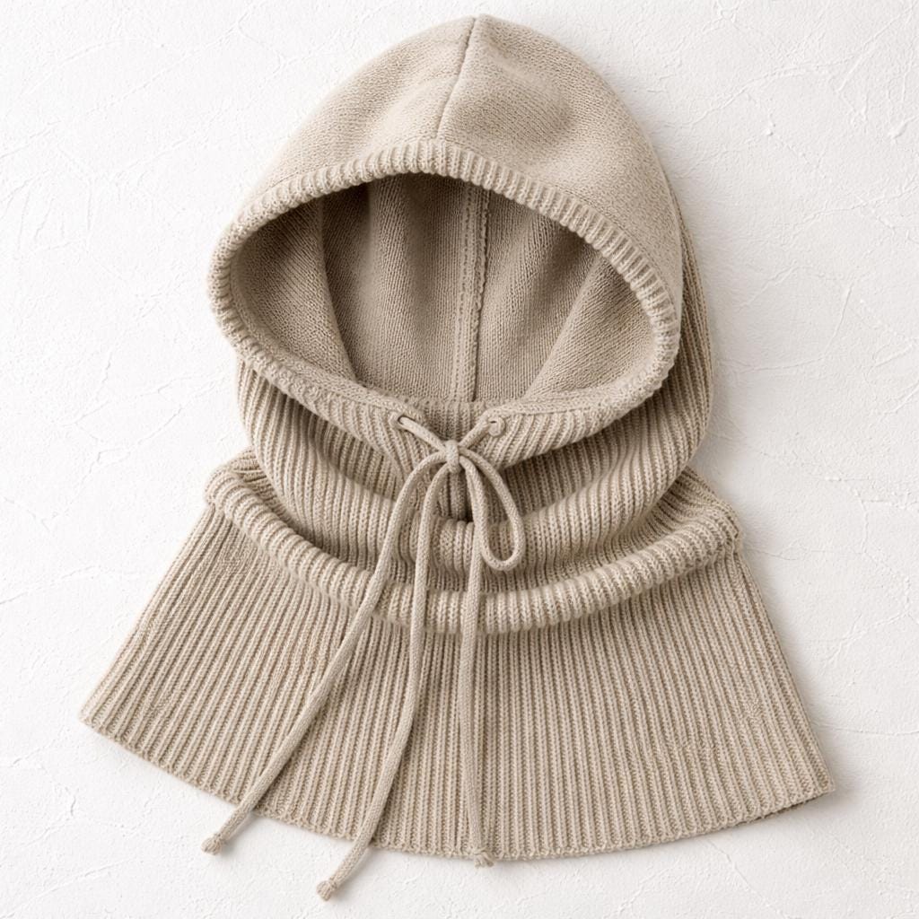 Winter Wool Balaclava Hat – Handwoven Tatting Hooded Scarf, Warm Knit Hood Neck Warmer