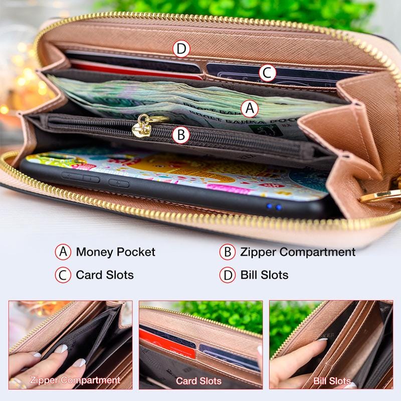 Long Clutch Wallet for Women – Multi Card Slot Organizer, Coin Pocket, Slim Luxury Purse