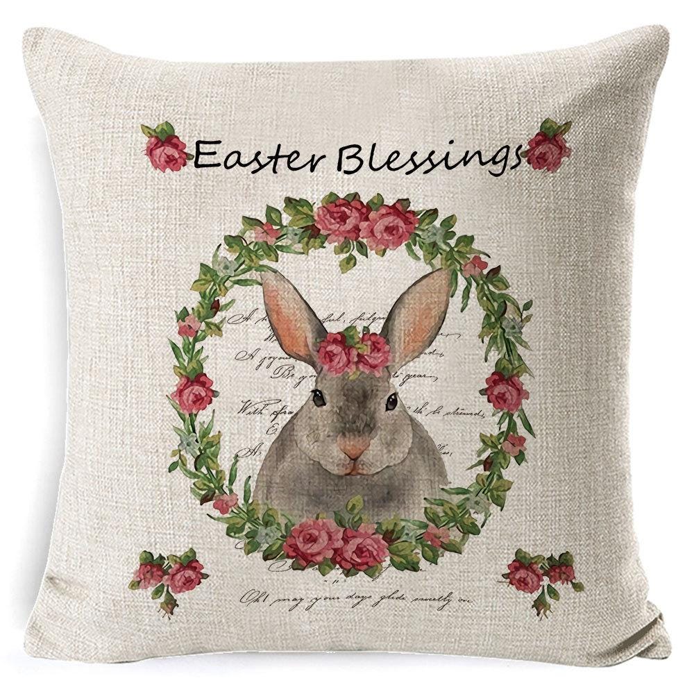 Easter Bunny Pillow Cover, Spring Rabbit Cushion Case