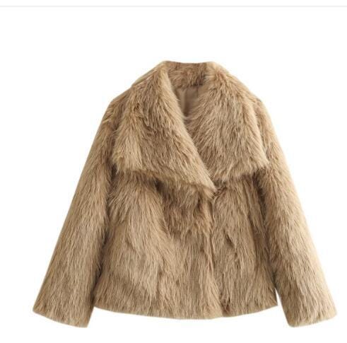 Luxury Women’s Faux Fur Jacket – Plush Soft Lapel Coat, Chic Winter Outerwear