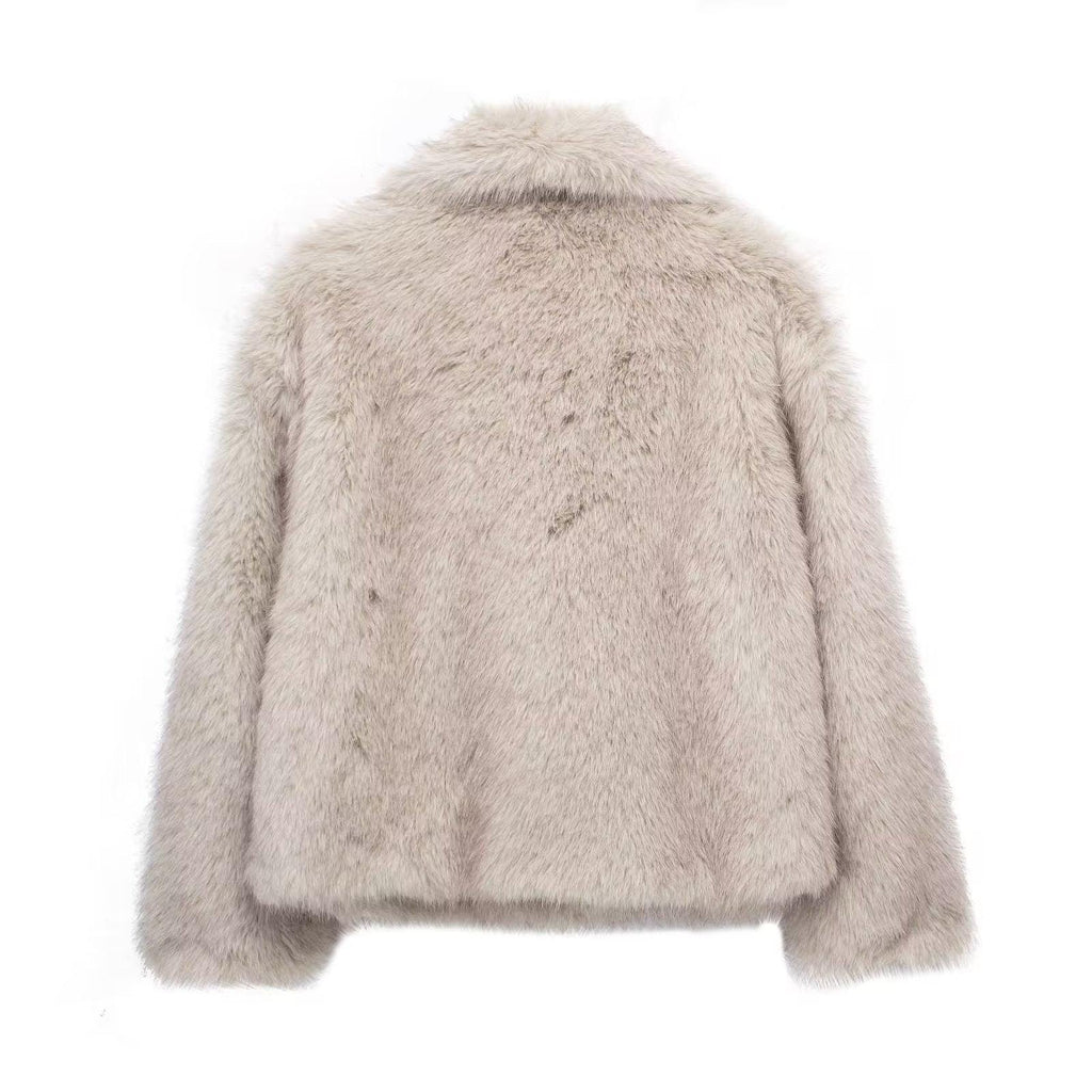 Luxury Women’s Faux Fur Jacket – Plush Soft Lapel Coat, Chic Winter Outerwear