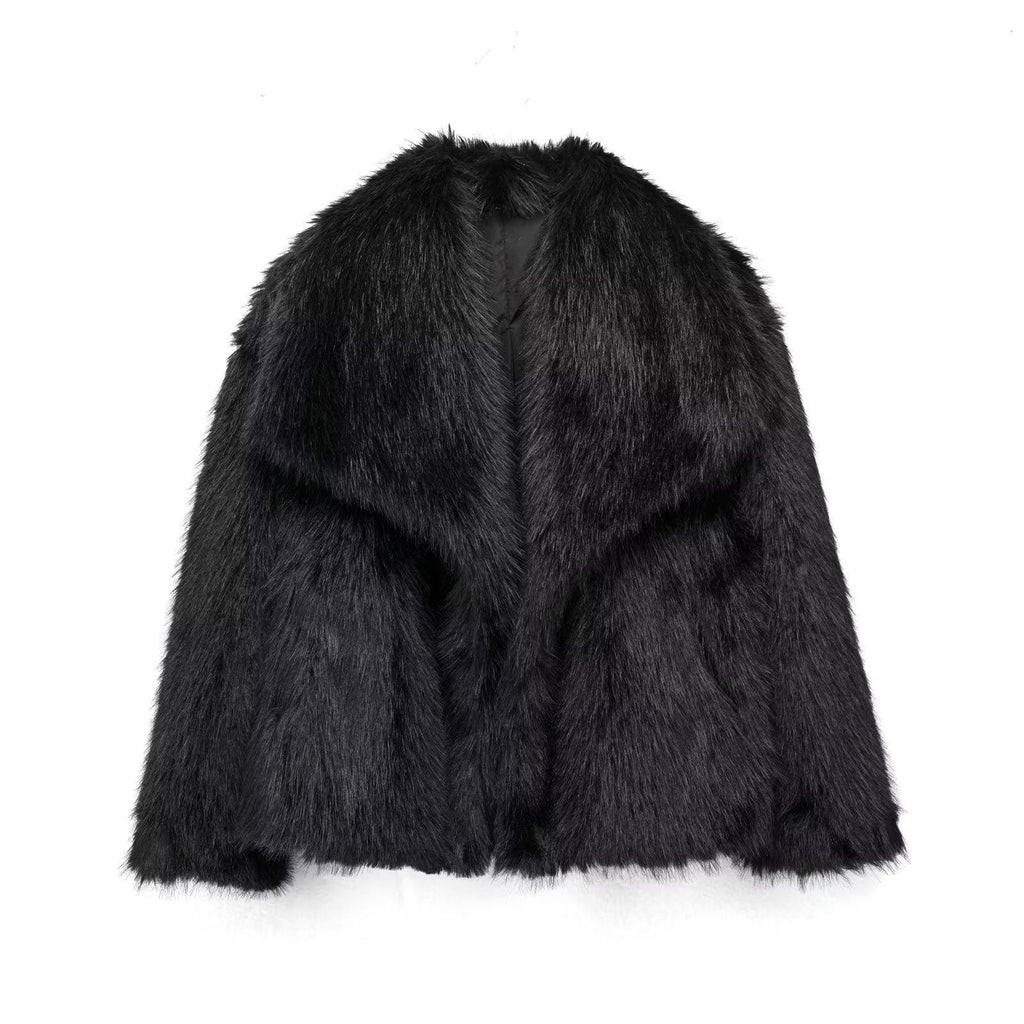 Luxury Women’s Faux Fur Jacket – Plush Soft Lapel Coat, Chic Winter Outerwear