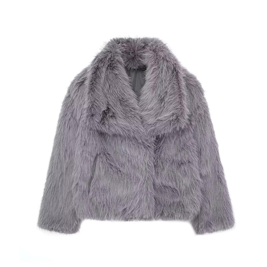 Luxury Women’s Faux Fur Jacket – Plush Soft Lapel Coat, Chic Winter Outerwear