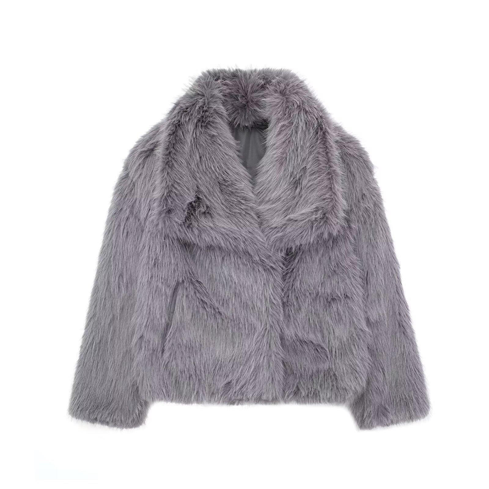Luxury Women’s Faux Fur Jacket – Plush Soft Lapel Coat, Chic Winter Outerwear